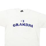 THE BEST Mens White Blue Graphic T-Shirt L Short Sleeve Crew Neck Grandpa