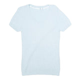 Womens Blue Plain Jumper V-Neck Basic Knit S Light Soft Stretchy Knitwear