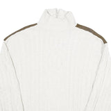 ALPENLAND Mens White & Brown Patterned Jumper Roll Neck Cable Knit L Wool Blend