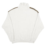 ALPENLAND Mens White & Brown Patterned Jumper Roll Neck Cable Knit L Wool Blend