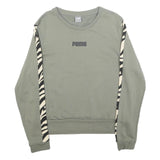 PUMA Womens Green Crew Neck M Sweatshirt Cotton Blend Zebra Print Stripe