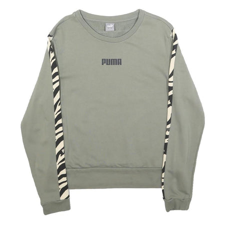 PUMA Womens Green Crew Neck M Sweatshirt Cotton Blend Zebra Print Stripe