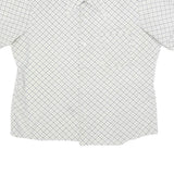 Mens White Grey Check Short Sleeve Shirt L Lightweight Summer Casual