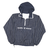 KARL KANI Mens Blue & White Striped Hooded Jacket M Polyester Blend Zip Pullover