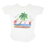 CO SPORT Womens White Cotton Day Dress Short Sleeve XL Beach Scene Print Casual