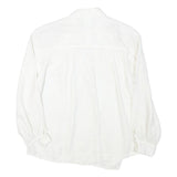 Womens White Rayon Basic Shirt Long Sleeve Collared Button Neck Plain M