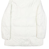TOMMY HILFIGER Womens White Button Puffer Jacket M Polyester Blend Faux Fur Hood