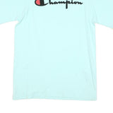 CHAMPION Mens Light Blue Graphic T-Shirt L Short Sleeve Crew Neck Cotton Blend