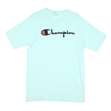 CHAMPION Mens Light Blue Graphic T-Shirt L Short Sleeve Crew Neck Cotton Blend