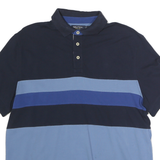 NAUTICA Mens Blue & Navy Block Stripe Short Sleeve Polo Shirt M Cotton