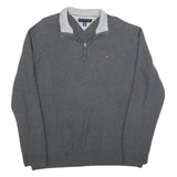 TOMMY HILFIGER Mens Grey Plain Cotton Blend Pullover V-Neck Jumper 2XL