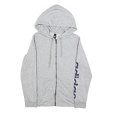 ADIDAS Womens Grey Hoodie L Full Zip Printed Logo Cotton Blend Casual