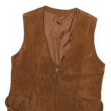 Womens Brown Leather Button Jacket L Suede Classic Sleeveless Stylish