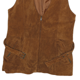 Womens Brown Leather Button Jacket L Suede Classic Sleeveless Stylish