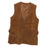 Womens Brown Leather Button Jacket L Suede Classic Sleeveless Stylish