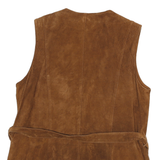 Womens Brown Leather Button Jacket L Suede Classic Sleeveless Stylish