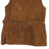 Womens Brown Leather Button Jacket L Suede Classic Sleeveless Stylish