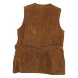 Womens Brown Leather Button Jacket L Suede Classic Sleeveless Stylish
