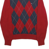 TOMMY HILFIGER Mens Red & Navy Patterned Pullover Argyle V-Neck Basic Knit M