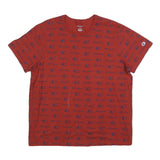 CHAMPION Mens Red & Navy All Over Logo Graphic T-Shirt XL Short Sleeve Crew Neck
