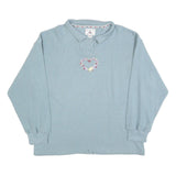 CUFFYS Womens Blue Collar L Floral Heart Embroidered Sweatshirt Casual Pullover