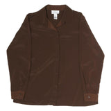 SUSAN GRAVER Womens Brown Long Sleeve Collared Top L Polyester Classic Shirt