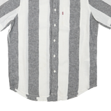 LEVI'S Mens Grey & White Striped Shirt M Cotton Blend Casual Short Sleeve Summer