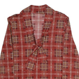 Womens Red Plaid Bow Tie Long Sleeve V-Neck Polyester Top M Stylish Retro