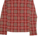 Womens Red Plaid Bow Tie Long Sleeve V-Neck Polyester Top M Stylish Retro