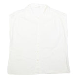 ACKERMAN Womens White Cotton Blend Sleeveless Button Neck Shirt M Casual