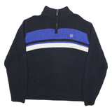 CHAPS Mens Blue & White Plain Pullover Jumper Crew Neck Cable Knit XL Cotton