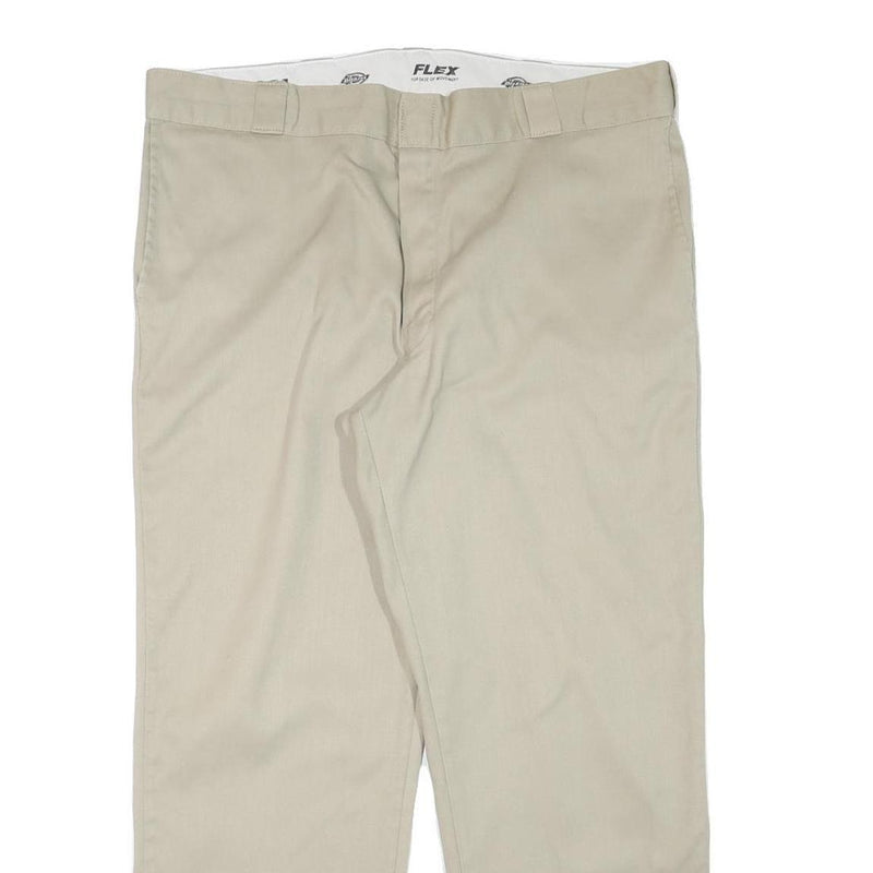 DICKIES Mens Regular Fit Beige Cotton Blend Trousers W40 L28 Zip Closure
