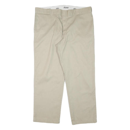 DICKIES Mens Regular Fit Beige Cotton Blend Trousers W40 L28 Zip Closure