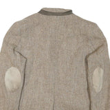 Mens Beige Cotton Blend Herringbone Jacket M Tailored Lapel Zip Elbow Patches