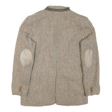 Mens Beige Cotton Blend Herringbone Jacket M Tailored Lapel Zip Elbow Patches