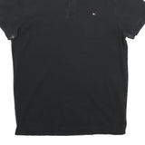 TOMMY HILFIGER Mens Black Short Sleeve Plain M Polo Shirt Cotton Blend