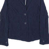 WHITE STUFF Womens Navy Blue Button Jacket UK 10 Cotton Casual Tailored Blazer