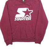 STARTER Mens Maroon Hoodie L Cotton Blend Pullover Classic Logo Hooded