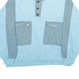 Mens Blue Sweatshirt Polo Collar S Striped Zip Pockets Cotton Blend Pullover