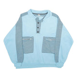 Mens Blue Sweatshirt Polo Collar S Striped Zip Pockets Cotton Blend Pullover