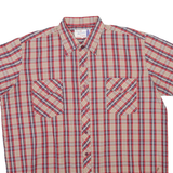FRIENDSHIP Mens Beige & Red Check Shirt XL Short Sleeve Button Front Casual