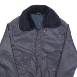 Mens Navy Blue Plain Flight Jacket S Polyester Blend Zip Faux Fur Collar