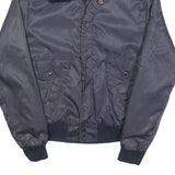 Mens Navy Blue Plain Flight Jacket S Polyester Blend Zip Faux Fur Collar