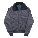 Mens Navy Blue Plain Flight Jacket S Polyester Blend Zip Faux Fur Collar