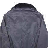 Mens Navy Blue Plain Flight Jacket S Polyester Blend Zip Faux Fur Collar