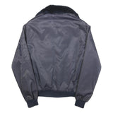 Mens Navy Blue Plain Flight Jacket S Polyester Blend Zip Faux Fur Collar