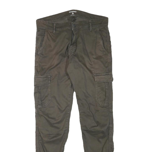 ICONO Mens Cotton Blend Slim Tapered Trousers Cargo W32 L31 Casual Utility