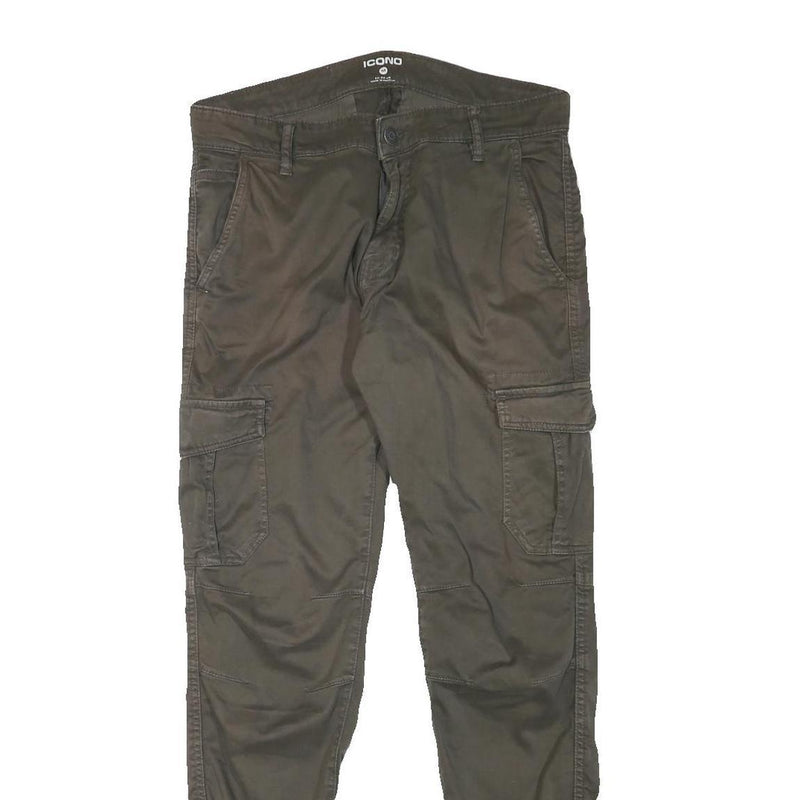 ICONO Mens Cotton Blend Slim Tapered Trousers Cargo W32 L31 Casual Utility