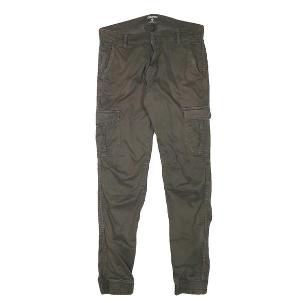 ICONO Mens Cotton Blend Slim Tapered Trousers Cargo W32 L31 Casual Utility