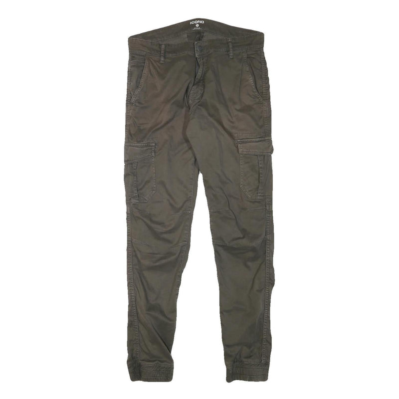ICONO Mens Cotton Blend Slim Tapered Trousers Cargo W32 L31 Casual Utility